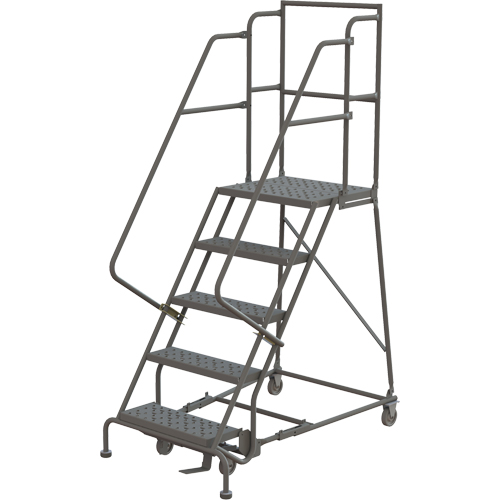 Deep Top Step Rolling Ladder, 5 Steps, 16" Step Width, 50" Platform Height, Steel Cintas