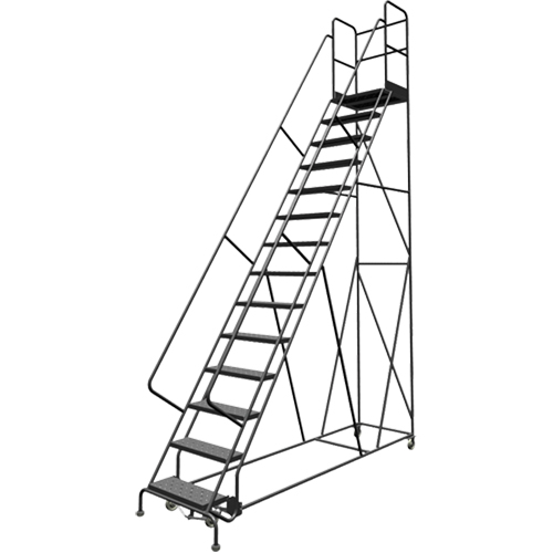 Deep Top Step Rolling Ladder, 14 Steps, 24" Step Width, 140" Platform Height, Steel Cintas