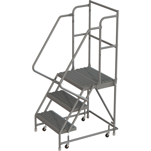 Escabeaux roulants &agrave; dessus profond, 3 marches, Largeur de la marche 16", Hauteur de la plateforme 30", Acier Cintas