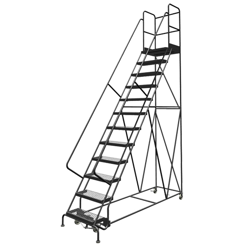 Deep Top Step Rolling Ladder, 10 Steps, 24" Step Width, 100" Platform Height, Steel Cintas