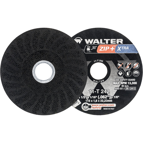 Zip+ Right Angle Grinder Reinforced Cut-Off Wheels, 4-1/2" x 1/16", 7/8" Arbor, Type 1, Zirconia Alumina, 13300 RPM Cintas