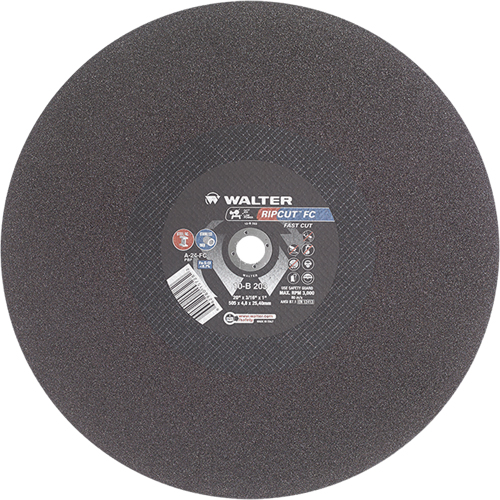 Ripcut Stainless Steel & Steel Cut-Off Wheel for Stationary Saws, 20" x 3/16", 1" Arbor, Type 1, Aluminum Oxide, 3000 RPM Cintas