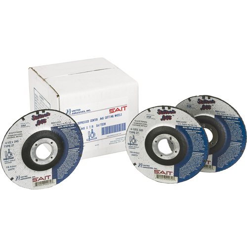 Cut-Off Wheel, 4-1/2" x 0.045", 7/8" Arbor, Type 27, Aluminum Oxide/Ceramic, 13500 RPM Cintas