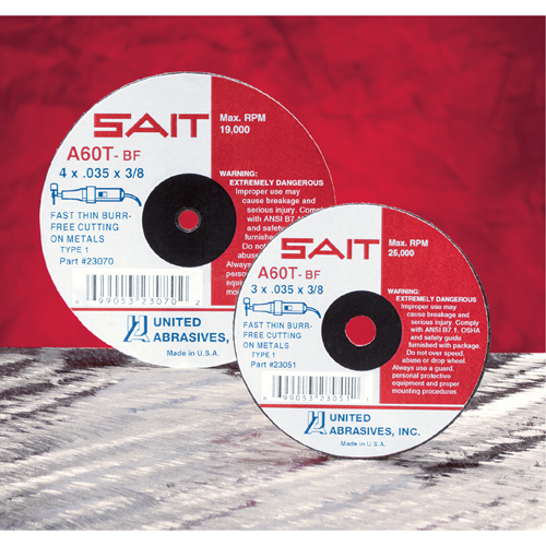 Cut-Off Wheel, 5" x 0.045", 7/8" Arbor, Type 27, Aluminum Oxide/Ceramic, 12200 RPM Cintas