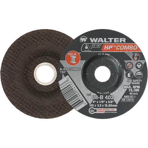 Meule combin&eacute;e HP Combo &agrave; moyeu d&eacute;port&eacute;, 4" x 1/8", Arbre de 5/8", Type 27 Cintas