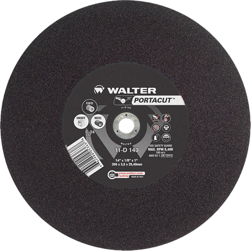 Portacut High Speed Cut-Off Wheel, 14" x 1/8", 1" Arbor, Type 1, Silicon Carbide, 5400 RPM Cintas