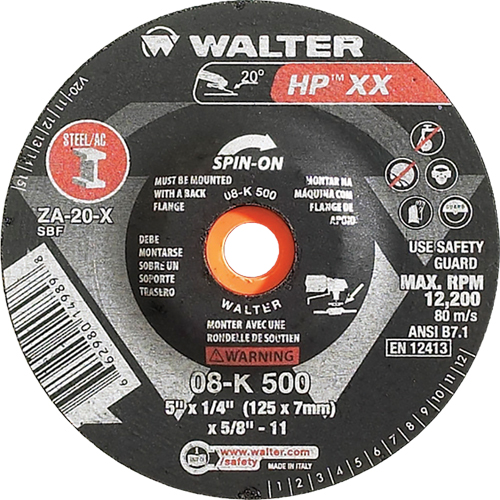Double-X Depressed Centre Grinding Wheel, 5" x 1/4", 5/8"-11 Arbor, Type 27S Cintas