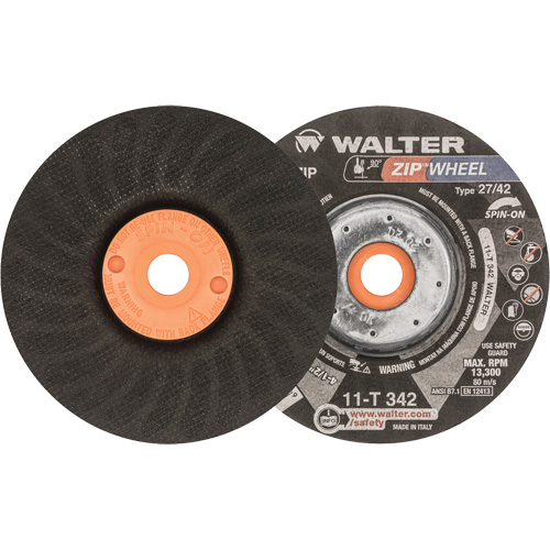 Spin-On Zipcut Right Angle Grinder Reinforced Cut-Off Wheels, 4-1/2" x 7/8", 5/8"-11 Arbor, Type 27, Aluminum Oxide, 13300 RPM Cintas