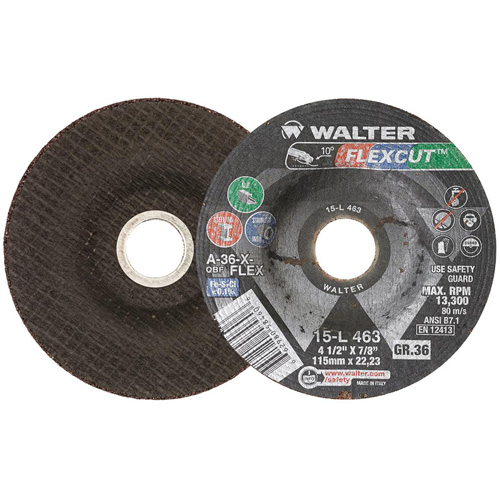 Meule FLEXCUT, 4-1/2", 36 Grain, Oxyde d'aluminium, 7/8", 13 300 Tr/min, Type 29 Cintas