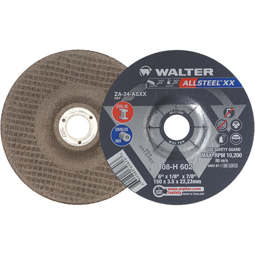 Depressed Centre Grinding Wheels - ALLSTEEL XX, 6" x 1/8", 7/8" Arbor, Type 27, Zirconia Alumina, 10200 RPM Cintas