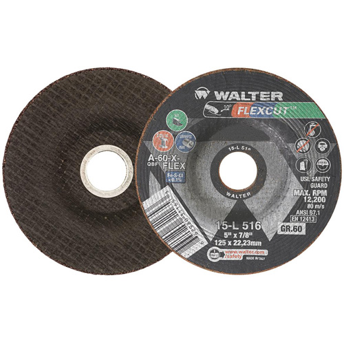 Meule FLEXCUT, 5", 60 Grain, Oxyde d'aluminium, 7/8", 12 200 Tr/min, Type 29 Cintas