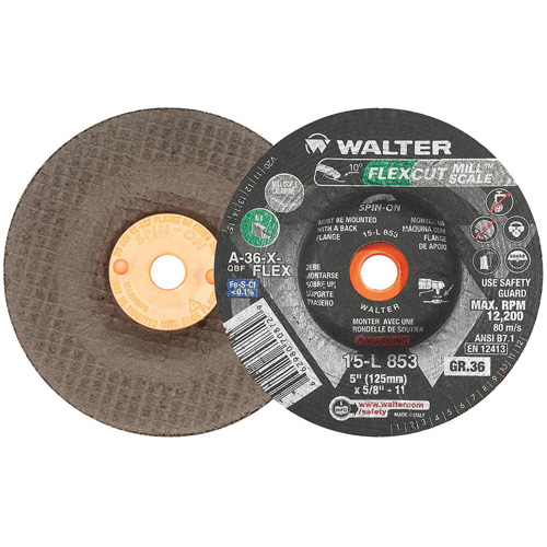 Meule FLEXCUT MILL SCALE, 5", 36 Grain, Oxyde d'aluminium, 5/8"-11, 12 200 Tr/min, Type 29 Cintas