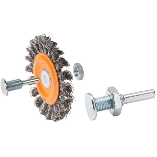 Reversible Mounted Knot-Twisted Wire Wheel, 4" Dia., 0.0118" Fill, 5/8" Arbor, Steel Cintas