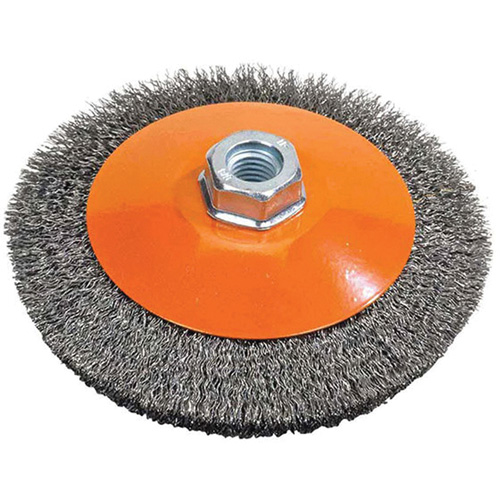 Meule soucoupe &agrave; fils cr&ecirc;p&eacute;s, 4" dia., Fils 0,012", Arbre 5/8"-11 Cintas