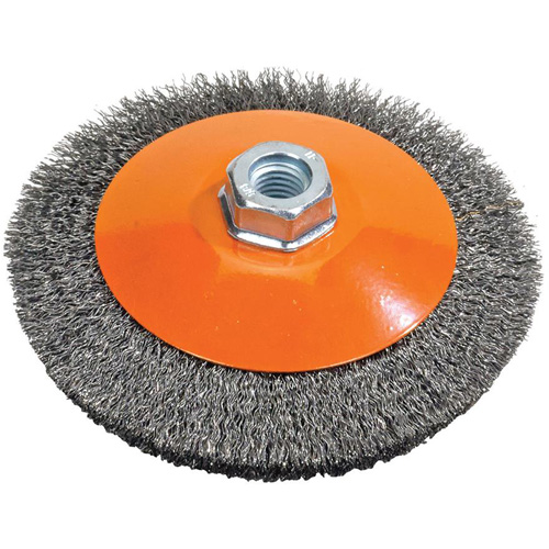 Saucer Crimped Wire Wheel, 5" Dia., 0.012" Fill, 5/8"-11 Arbor Cintas