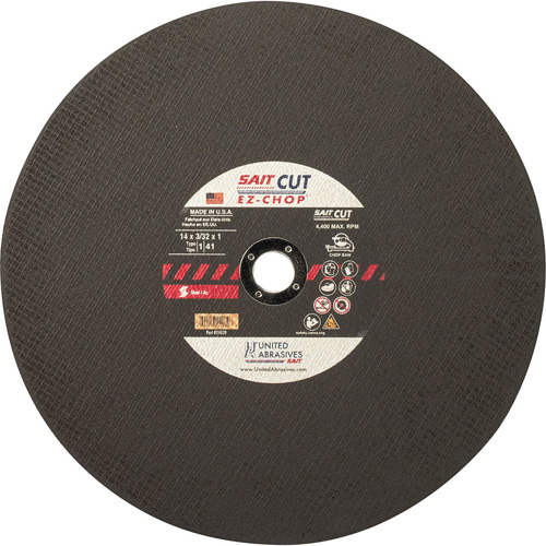 Chop Saw Wheel, 12" x 0.093"/3/32", 1" Arbor, Type 1, Aluminum Oxide, 5100 RPM Cintas