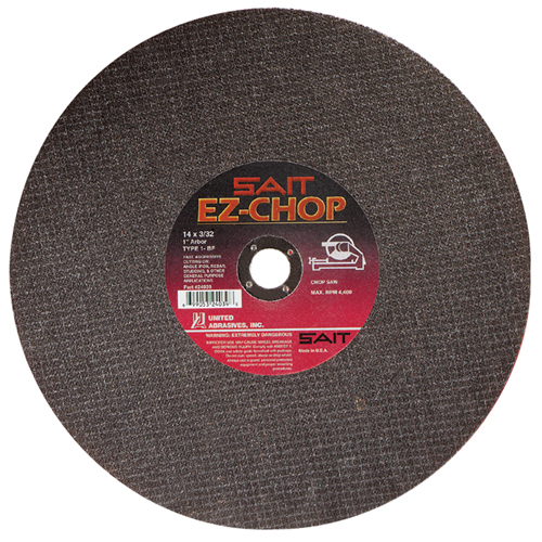 EZ-Chop&reg; Chop Saw Wheel, 14" x 3/32", 1" Arbor, Type 1, Aluminum Oxide, 4400 RPM Cintas