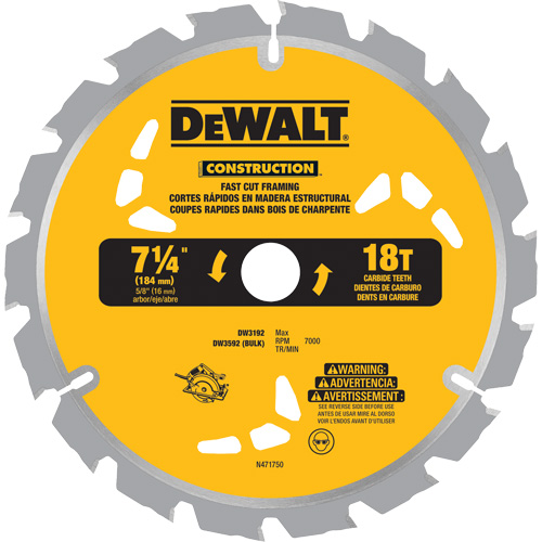 Lame de scie &agrave; pointes au carbure pour coupe rapide, 7-1/4", 18 dents, Pour Bois Cintas