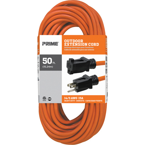 Vinyl Extension Cord, Outdoor, SJTW, 14/3 AWG, 15 A, 50' Cintas