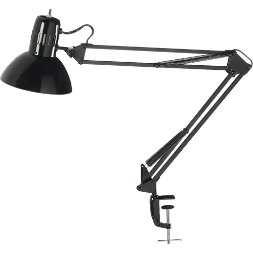 Swing Arm Clamp-On Desk Lamps, 100 W, Incandescent, C-Clamp, Black Cintas