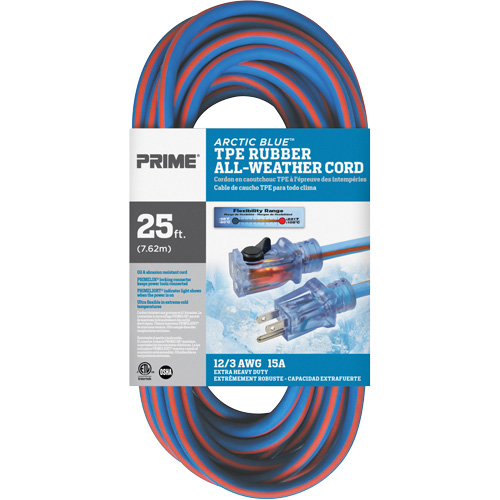 Arctic Blue TPE-Rubber Locking Extension Cord, All-Weather, SJEOW, 12/3 AWG, 15 A, 25' Cintas