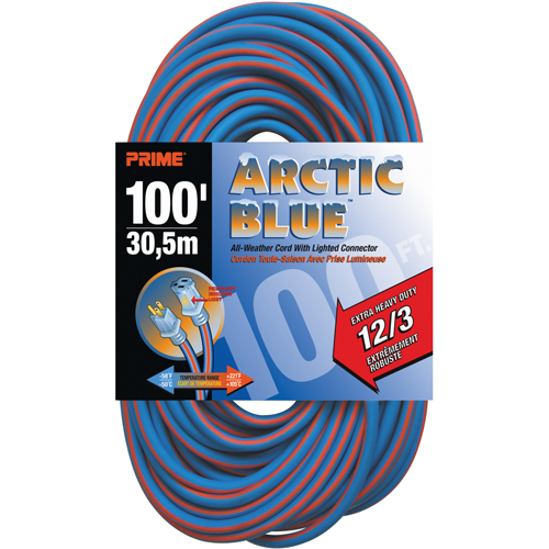 Arctic Blue TPE-Rubber Locking Extension Cord, All-Weather, SJEOW, 12/3 AWG, 15 A, 100' Cintas