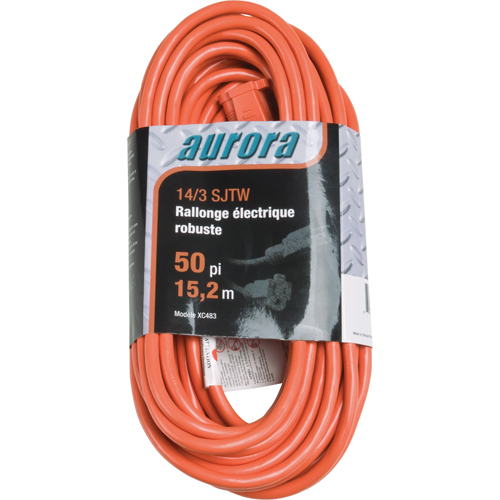Vinyl Extension Cord, Outdoor, SJTW, 14/3 AWG, 15 A, 50' Cintas