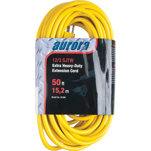 Vinyl Extension Cord, Outdoor, SJTW, 12/3 AWG, 15 A, 50' Cintas
