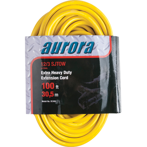 Vinyl Extension Cord with Light Indicator, Outdoor, SJTOW, 12/3 AWG, 15 A, 3 Outlet(s), 100' Cintas