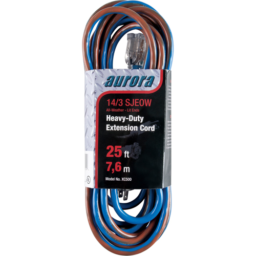 TPE-Rubber Extension Cord With Light Indicator, All-Weather, SJEOW, 14/3 AWG, 15 A, 25' Cintas