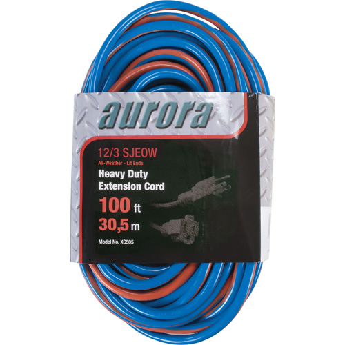 TPE-Rubber Extension Cord With Light Indicator, All-Weather, SJEOW, 12/3 AWG, 15 A, 100' Cintas