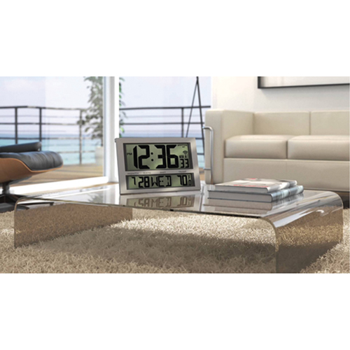 Jumbo Clock, Digital, Battery Operated, 16.5" W x 1.7" D x 11" H, Silver Cintas