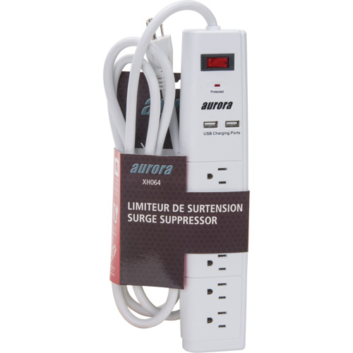 Limiteur de surtension avec chargeur USB, 6 Prises, 1200 J, 1875 W, Cordon 6' Cintas