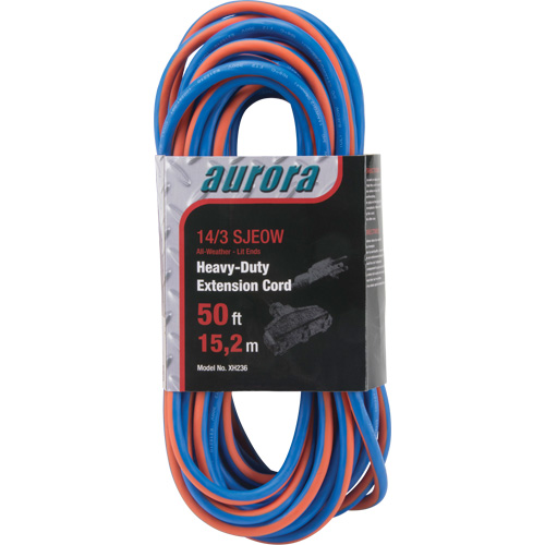 TPE-Rubber Extension Cord with Light Indicator, All-Weather, SJEOW, 14/3 AWG, 15 A, 3 Outlet(s), 50' Cintas