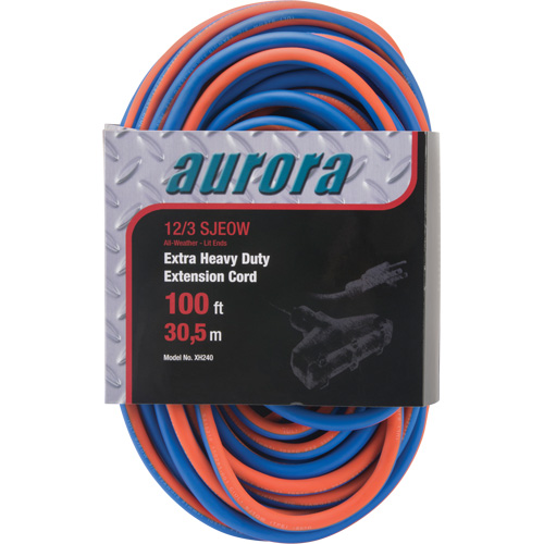 TPE-Rubber Extension Cord with Light Indicator, All-Weather, SJEOW, 12/3 AWG, 15 A, 3 Outlet(s), 100' Cintas