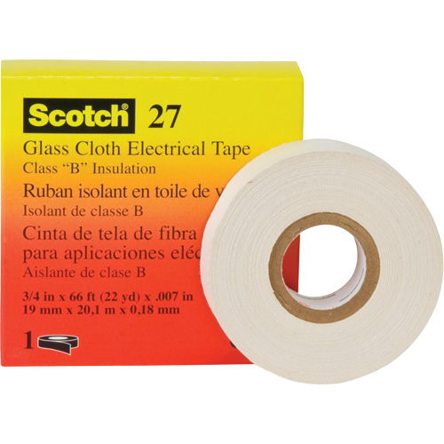Scotch&reg; 27 Glass Cloth Electrical Tape, 12 mm (1/2") W x 20 m (66') L Cintas