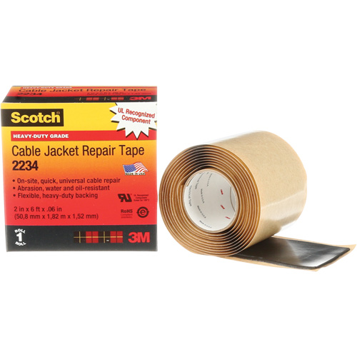 Scotch&reg; Cable Jacket Repair Tape, 51 mm (2") x 1.8 m (6'), Black, 60 mils Cintas