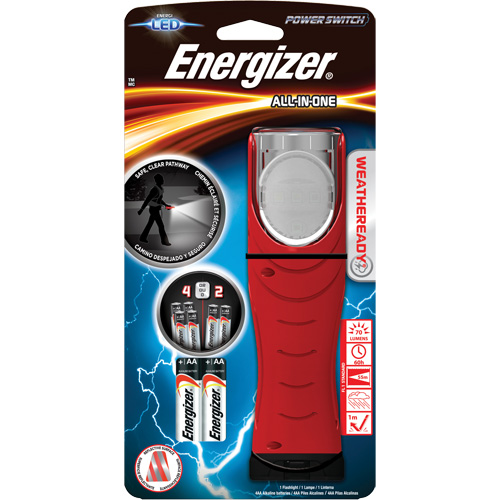 Weatheready&reg; All-in-One Light, LED, AA Batteries, Aluminum/Plastic/Polymer/Rubber Cintas