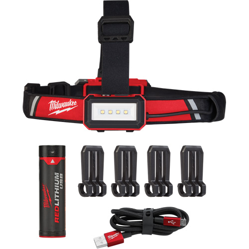 Lampe frontale USB &agrave; profil bas, DEL, 600 lumens, 2 hres de fonctionnement, piles Rechargeable Cintas
