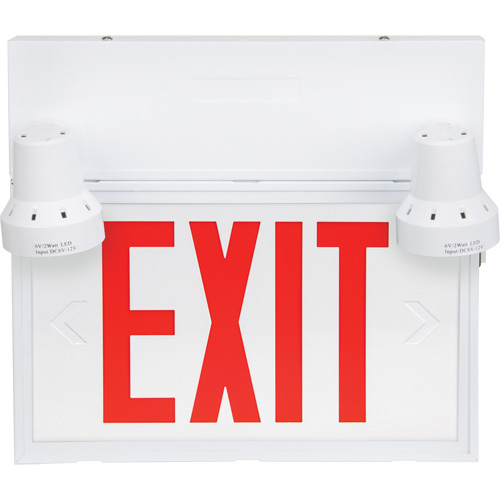 Enseigne de sortie avec &eacute;clairage de s&eacute;curit&eacute;, DEL, &agrave; piles/&agrave; raccordement fixe, 12-1/10" lo x 11" la, Anglais Cintas