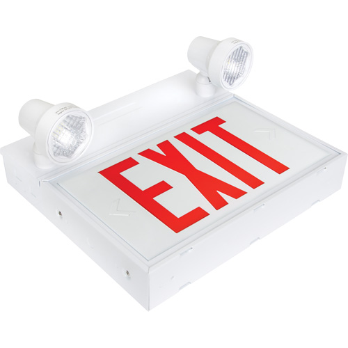 Enseigne de sortie avec &eacute;clairage de s&eacute;curit&eacute;, DEL, &agrave; piles/&agrave; raccordement fixe, 12-1/10" lo x 11" la, Anglais Cintas