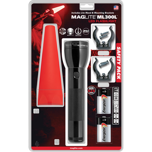 Safety Flashlight Pack, LED, 487 Lumens, D Batteries Cintas