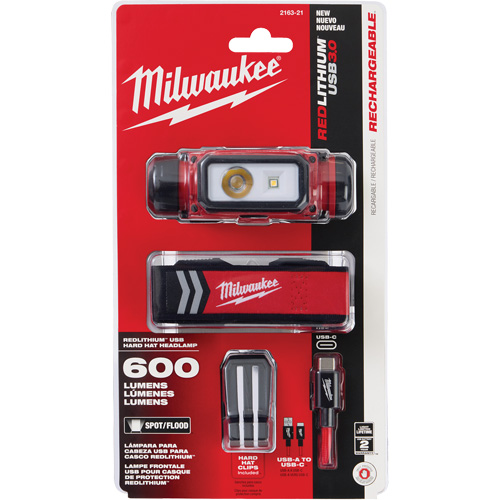 Lampe frontale pour casque de s&eacute;curit&eacute; USB REDLITHIUM, DEL, 600 lumens, 5 hres de fonctionnement, piles Rechargeable Cintas