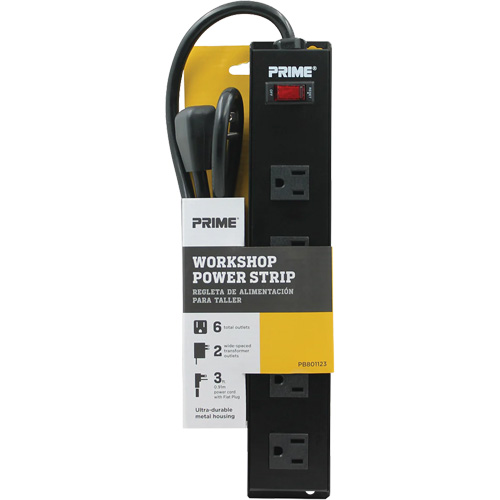 Bloc multiprise pour atelier en m&eacute;tal, 6 Prise(s), 3', 15 A, 1875 W, 125 V Cintas