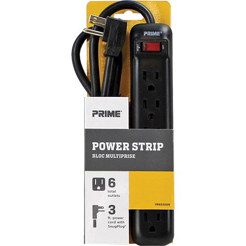 Power Strip, 6 Outlet(s), 3', 15 A, 1875 W, 125 V Cintas
