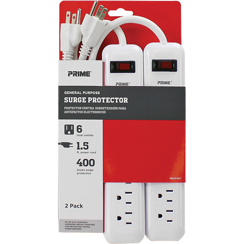 Surge Protector 2-Pack, 6 Outlets, 400 J, 1875 W, 1.5' Cord Cintas