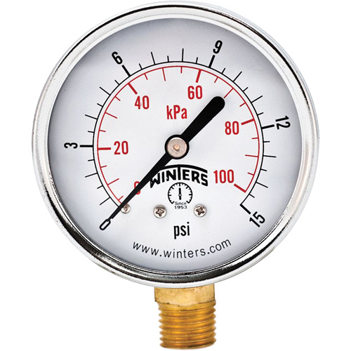 Economy Pressure Gauge, 2-1/2" , 0 - 15 psi, Bottom Mount, Analogue Cintas