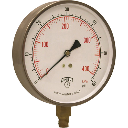Manom&egrave;tre en acier inoxydable,  2-1/2", 30" Hg Vac, Fixation inf&eacute;rieure, Analogique rempli de liquide Cintas