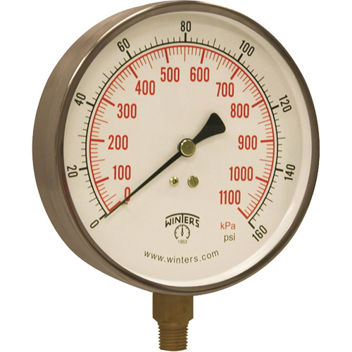 Manom&egrave;tre pour entrepreneur,  4-1/2", 0 - 160 psi, Fixation inf&eacute;rieure, Analogique Cintas