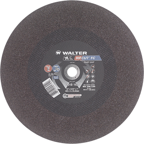 Ripcut Stainless Steel & Steel Cut-Off Wheel for Stationary Saws, 16" x 5/32", 1" Arbor, Type 1, Aluminum Oxide, 3800 RPM Cintas